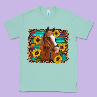 Horse Sunflowers Turquoise Wooden Serape Leopard Classic Tee Designed By Artiststas