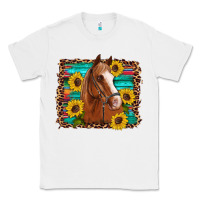 White horse sunflowers turquoise wooden serape leopard Classic Tee - Artiststas