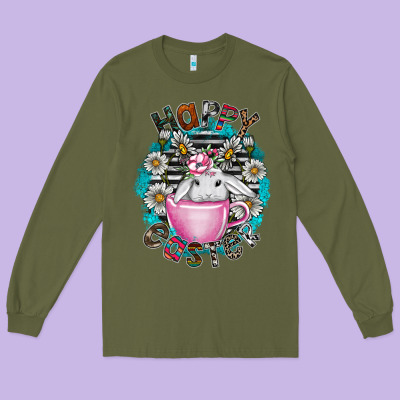 Happy Easter Long Sleeve Tee Designed By Cowhidedigitalart