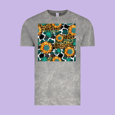 Gemstone Sunflower Leopard Seamless Pattern Vintage Tee Designed By Bundleandbundleshop