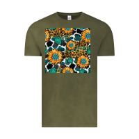 Vintage Olive gemstone sunflower leopard seamless pattern Vintage Tee - BundleAndBundleShop