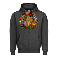 Charcoal Heather Brown Cow Christmas Zipper Hoodie - RanaPortraitStore