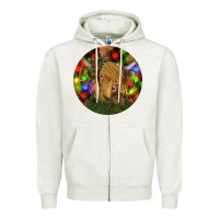Oatmeal Heather Brown Cow Christmas Zipper Hoodie - RanaPortraitStore