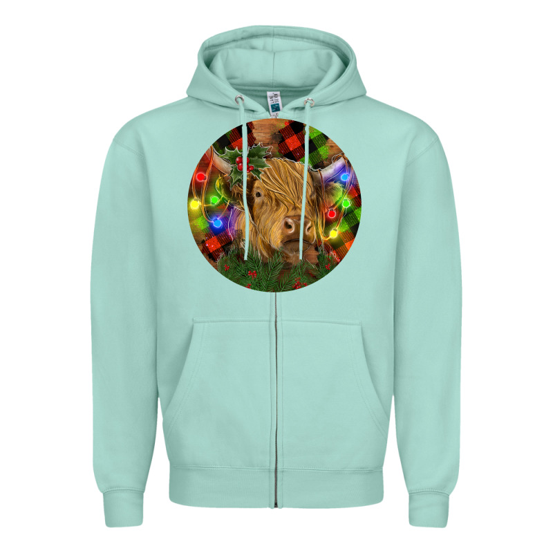 Brown Cow Christmas Zipper Hoodie by RanaPortraitStore | Teevron