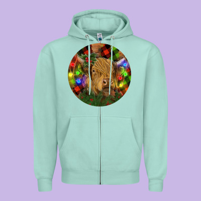 Brown Cow Christmas Zipper Hoodie Designed By Ranaportraitstore