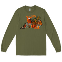 Army Green happy fall Long Sleeve Tee - CowhideDigitalArt