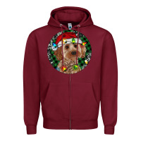Burgundy Cockapoo Christmas Zipper Hoodie - RanaPortraitStore