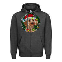 Charcoal Heather Cockapoo Christmas Zipper Hoodie - RanaPortraitStore