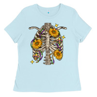 Baby Blue mardi gras chest sunflowers skeleton Ladies Tee - FaDigitalArtStudio