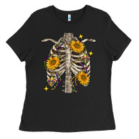Black mardi gras chest sunflowers skeleton Ladies Tee - FaDigitalArtStudio