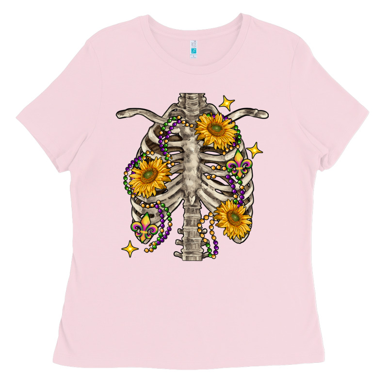 Mardi Gras Chest Sunflowers Skeleton Ladies Tee by FaDigitalArtStudio | Teevron