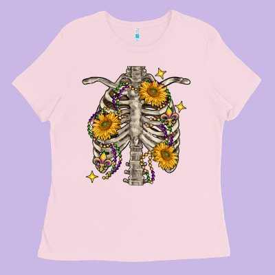 Mardi Gras Chest Sunflowers Skeleton Ladies Tee Designed By Fadigitalartstudio