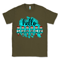Army Green Hello Summer Serape Turquoise Classic Tee - CowCowDesign