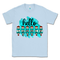 Dusty Blue Hello Summer Serape Turquoise Classic Tee - CowCowDesign