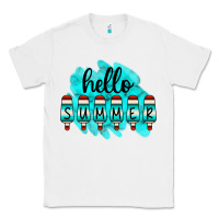White Hello Summer Serape Turquoise Classic Tee - CowCowDesign