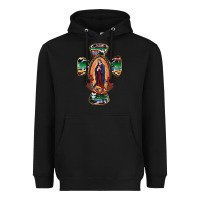 Black Our Lady Of Guadalupe Cross Heavyweight Hoodie - RanaPortraitStore