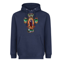 Navy Our Lady Of Guadalupe Cross Heavyweight Hoodie - RanaPortraitStore
