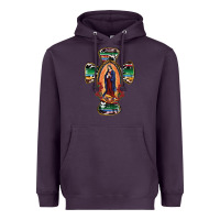 Plum Our Lady Of Guadalupe Cross Heavyweight Hoodie - RanaPortraitStore