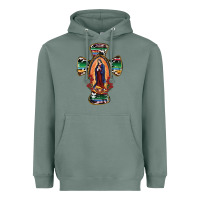 Sage Our Lady Of Guadalupe Cross Heavyweight Hoodie - RanaPortraitStore