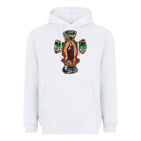 White Our Lady Of Guadalupe Cross Heavyweight Hoodie - RanaPortraitStore