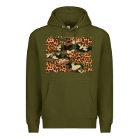 Army Green camouflage and leopard background Premium Hoodie - Artiststas