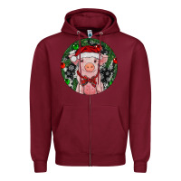 Burgundy Sitting Pig Christmas Zipper Hoodie - RanaPortraitStore