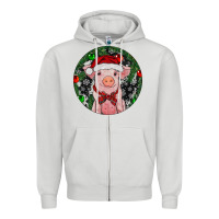 Dove Grey Sitting Pig Christmas Zipper Hoodie - RanaPortraitStore