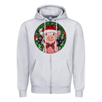 Heather Grey Sitting Pig Christmas Zipper Hoodie - RanaPortraitStore