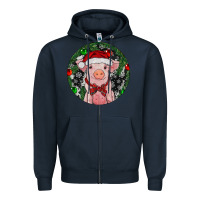 Navy Sitting Pig Christmas Zipper Hoodie - RanaPortraitStore