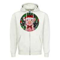 Oatmeal Heather Sitting Pig Christmas Zipper Hoodie - RanaPortraitStore