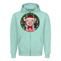 Seafoam Sitting Pig Christmas Zipper Hoodie - RanaPortraitStore