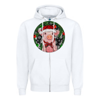 White Sitting Pig Christmas Zipper Hoodie - RanaPortraitStore