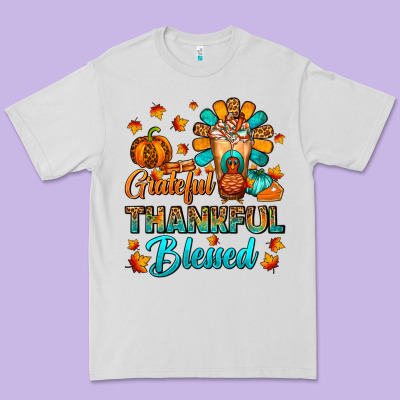 Grateful Thankful Blessed Thanksgiving Cold Drink Premium Tee Designed By Fadigitalartstudio
