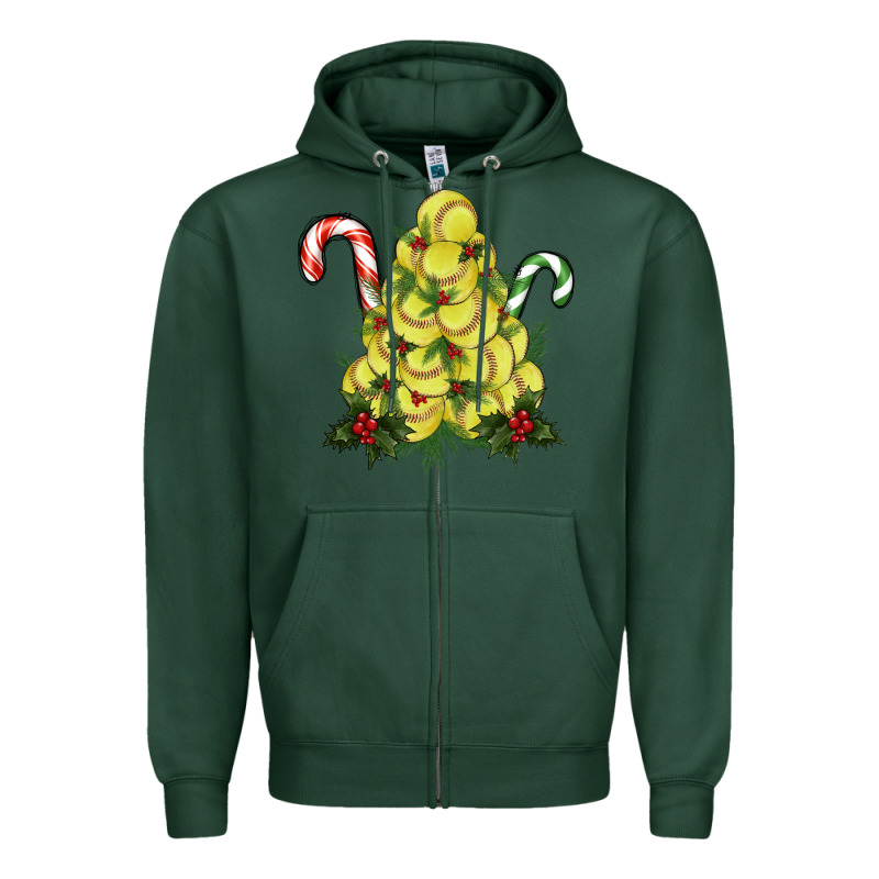 Lightning Softball Christmas Tree Zipper Hoodie by RanaPortraitStore | Teevron