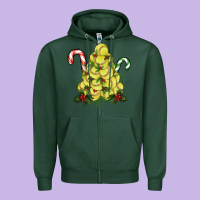 Lightning Softball Christmas Tree Zipper Hoodie Designed By Ranaportraitstore