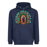 Navy Lady Of Guadalupe Rainbow Heavyweight Hoodie - RanaPortraitStore