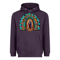 Plum Lady Of Guadalupe Rainbow Heavyweight Hoodie - RanaPortraitStore