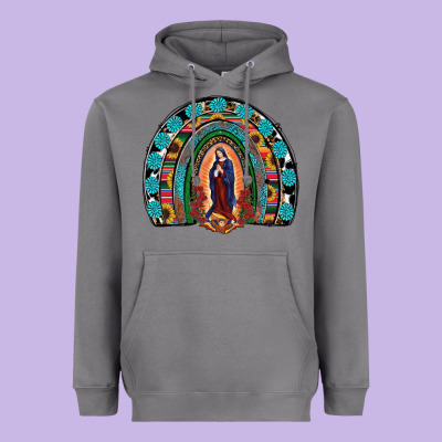 Lady Of Guadalupe Rainbow Heavyweight Hoodie Designed By Ranaportraitstore