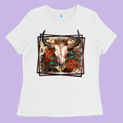Western Bull Skull Ladies Tee Designed By Fadigitalartstudio