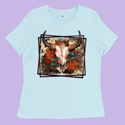 Western Bull Skull Ladies Tee Designed By Fadigitalartstudio