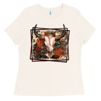 Bone Western Bull Skull Ladies Tee - FaDigitalArtStudio