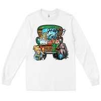 White Happy Easter Long Sleeve Tee - CowhideDigitalArt