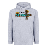 Heather Grey She Is Strong Western Cross Heavyweight Hoodie - RanaPortraitStore