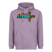 Lavender She Is Strong Western Cross Heavyweight Hoodie - RanaPortraitStore