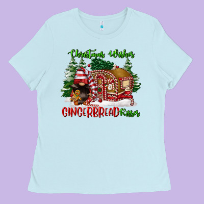 Christmas Wishes Gingerbread Kisses Ladies Tee Designed By Fadigitalartstudio
