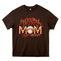 Chocolate Brown blessed baseball mom lightbulb letters Heavy Core Tee - OliviaCreatesArt
