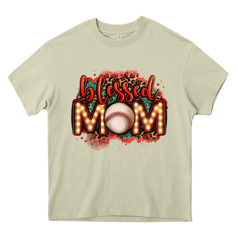 Blessed Baseball Mom Lightbulb Letters Heavy Core Tee by OliviaCreatesArt | Teevron