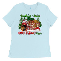 Baby Blue christmas wishes gingerbread kisses Ladies Tee - FaDigitalArtStudio