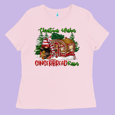 Christmas Wishes Gingerbread Kisses Ladies Tee Designed By Fadigitalartstudio