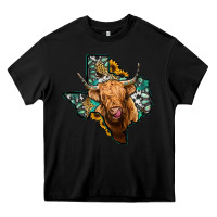 Black texas map highland cow Heavy Core Tee - Jasminsmagicworld